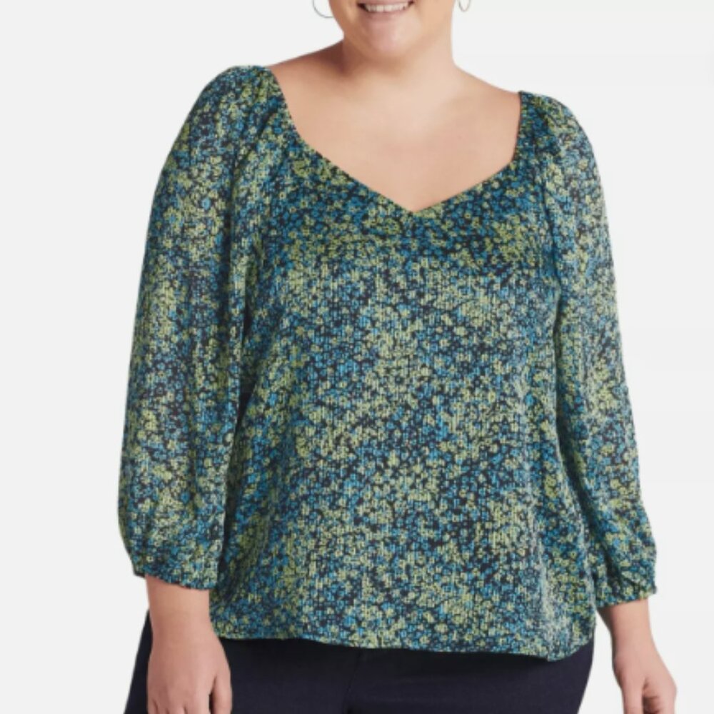 NWT Steve Madden Stevie Blouse Top Balloon Sleeve Floral Size 1X Boho Peasant